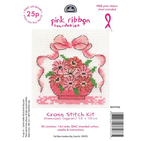 You get a pattern in colorblocks and symbols. DMC Mini Cross Stitch Kits Pink Ribbon Foundation Hearts ...