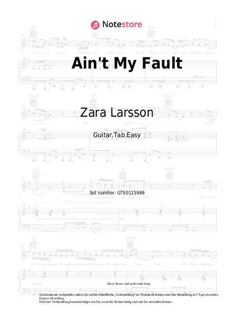 Zara Larsson ‎aint My Fault Noten Für Gitarren Downloaden Für Anfänger Gitarretabseasy Sku