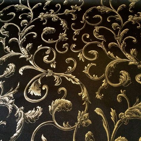 Jacquard Damask Print Fabric Black Gold For Curtains And Decorations
