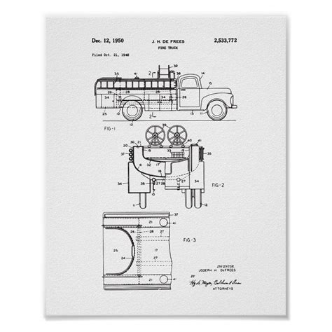 Vintage Fire Truck Patent Poster Firefighter Poster Zazzle Fire