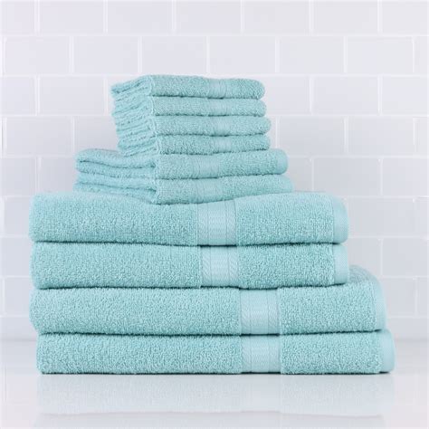 Mainstays Solid 10 Piece Adult Bath Towel Set Clearly Aqua