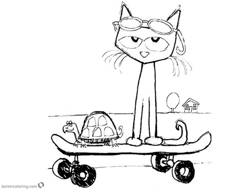 Pete the Cat Coloring Pages Fanart Play Skateboard - Free Printable