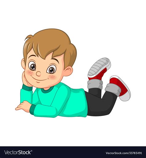 Cartoon Happy Little Boy Lying On Floor Royalty Free Vector