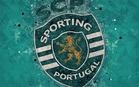 Many colors are used in the club logo. Download wallpapers Sporting CP, 4k, geometric art, logo ...