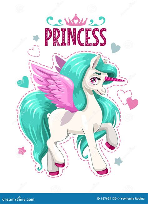 Little Cute Cartoon Unicorn Princess Cartoon Pegasus Illustration