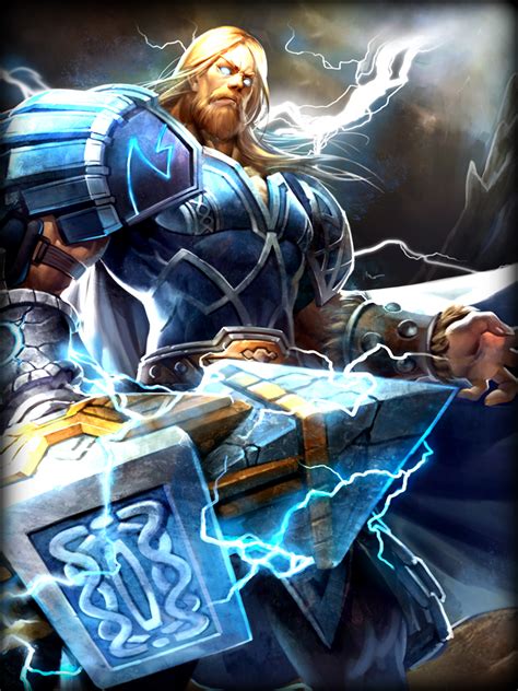 Svojí božskou minulost si připomene, když náhodou najde mjöllnir, kladivo vytvořené z tajemného železa. Thor - Official SMITE Wiki