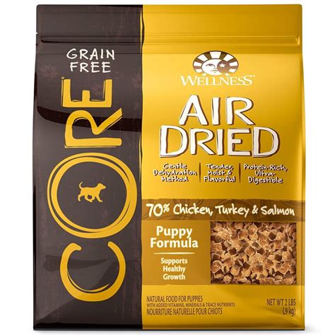 The dog eats less of the food for the same amount of nutrients, which may be a good choice for overweight dogs. Wellness CORE Air Dried Grain Free Food, Natural Dry Dog Food