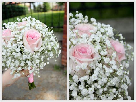 Pink Roses With Babys Breath Wedding Flower Bouquets Vintage