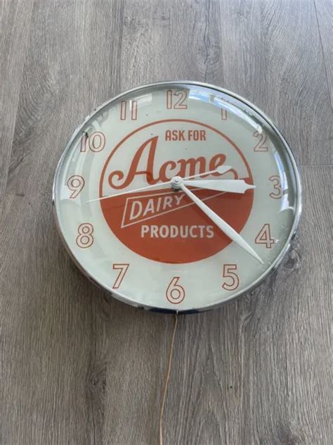 Vintage Acme Dairy Ice Cream Store Pam Clock Co Usa Wall Advertising