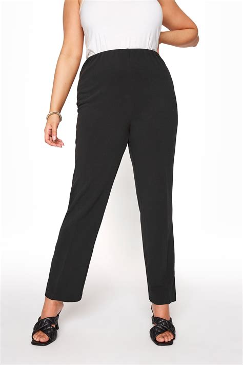 Plus Size Black Pull On Ribbed Bootcut Trousers Yours Clothing