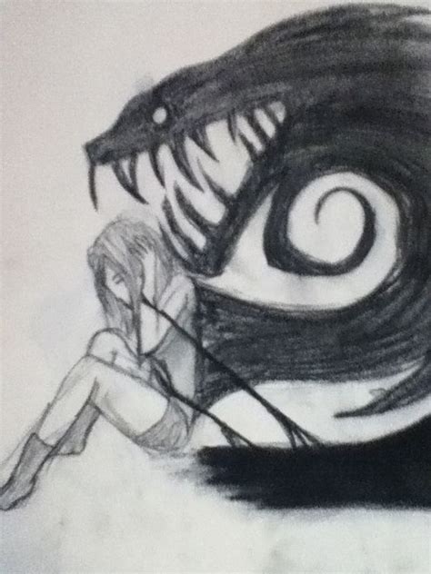 Drawing Of A Girl Being Bothered By Her Evil Shadow