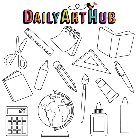 School Supplies Outline Clip Art Set Daily Art Hub Free Clip Art