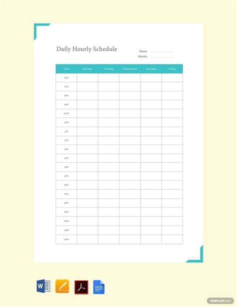 Daily Hourly Schedule Example Template Pdf Word Apple Pages Day