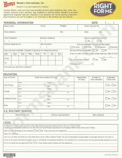 As soon as you get there, complete the online application form by giving the. Wendy'S Job Application Form printable pdf download