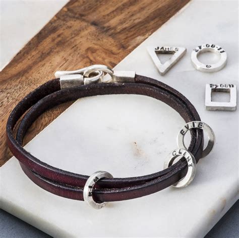 Leather And Silver Mens Charm Bracelet By Kimberley Selwood