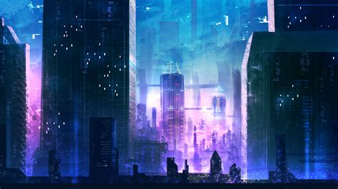 Download Wallpaper 1920x1080 Futuristic City Buildings Night Digital