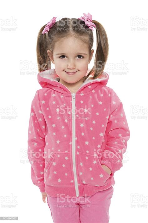 Smiling Preschool Girl Against The White Stock Photo Download Image