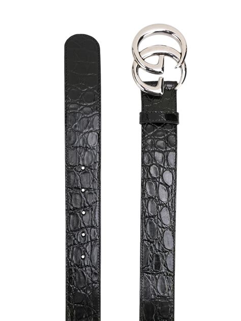 Gucci Gg Crocodile Embossed Belt In 1000 Modesens