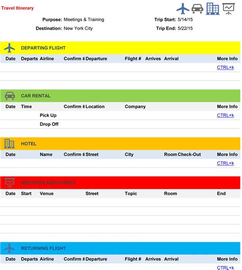 Itinerary Template Excel