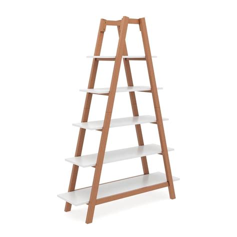 Nathan James Carlie White And Brown 5 Shelf Ladder Bookcase 62201 The