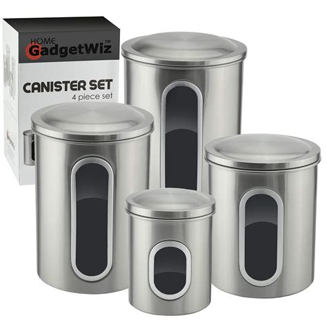 Store food ideal for any busy kitchen, the lidded kitchen container set makes it simple to freeze meals ahead of time, store healthy snacks or leftovers in the fridge, or keep dry goods fresh in the pantry. Stainless Steel Kitchen Canister Set with Window - Brushed ...