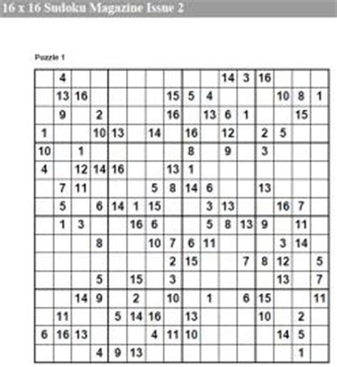 The 16x16 sudokus for the last two months are in the 16x16 sudoku archive. 16x16 Sudoku Magazine