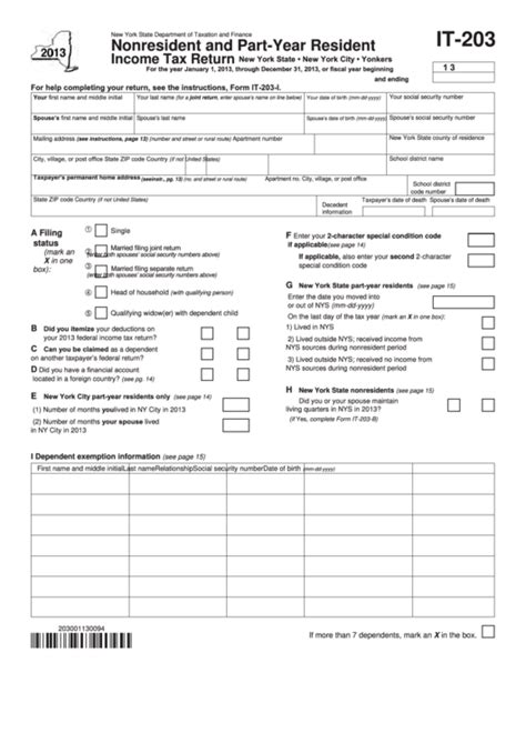 Fillable Form It 203 Nonresident And Part Year Resident Income Tax