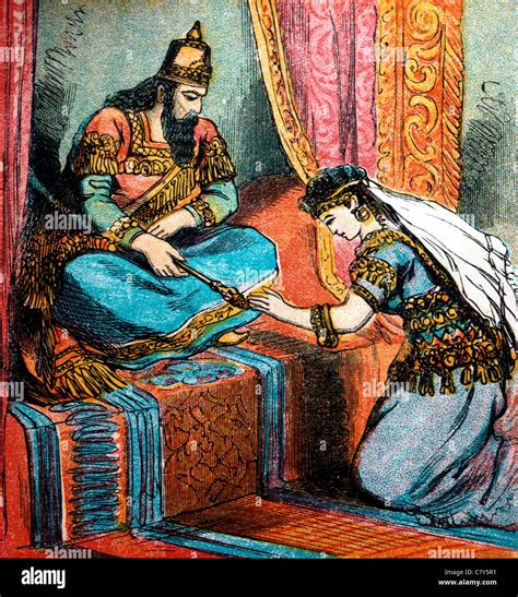 Bible Stories Illustration Of Esther Kneels Before King Ahasuerus