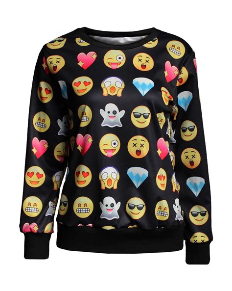 Emoji Print Womens Sweatshirt Tops Emoji Clothes Printed Sweatshirts