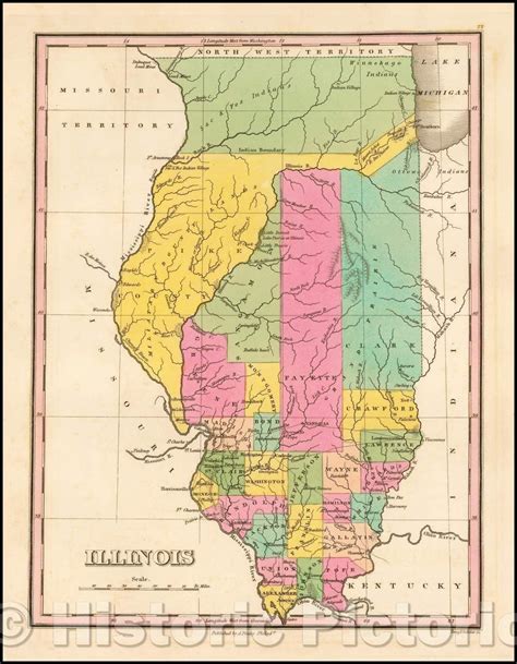 Historic Map Illinois 1826 Anthony Finley Vintage Wall Art In