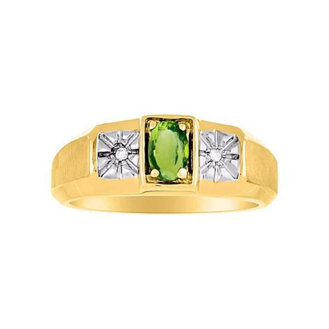 Rylos Mens Classic Oval Peridot And Diamond Ring Set In Yellow Gold