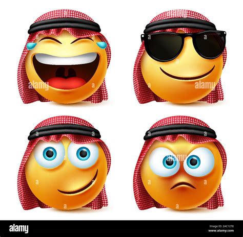 Smiley Arabe Arabie Vector Set Des émotions Ou De Larabie Saoudite De