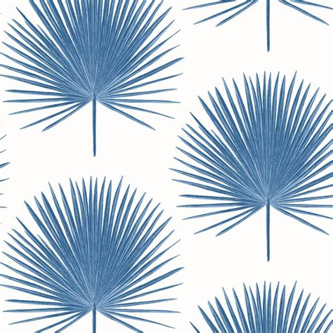 Seabrook Designs 56 Sq Ft Coastal Blue Palm Fronds Unpasted Wallpaper