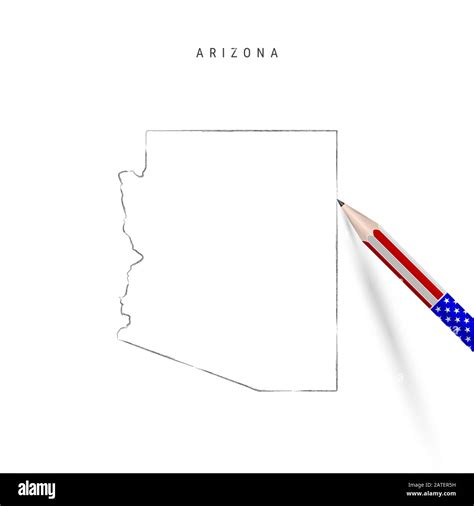 Arizona Us State Map Pencil Sketch Arizona Outline Contour Map With 3d