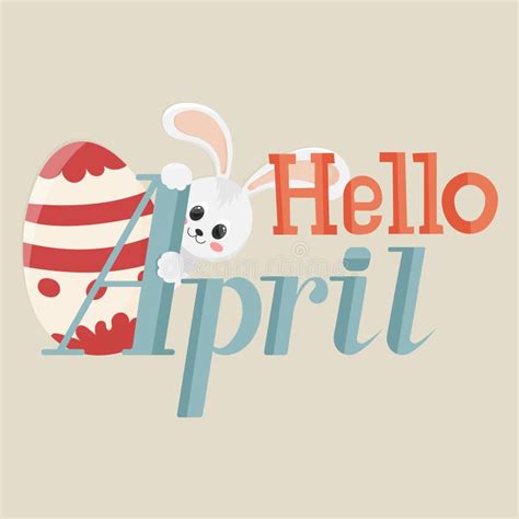 Hello April Vector Text Easter Egg And Bunny Hiding Behind The