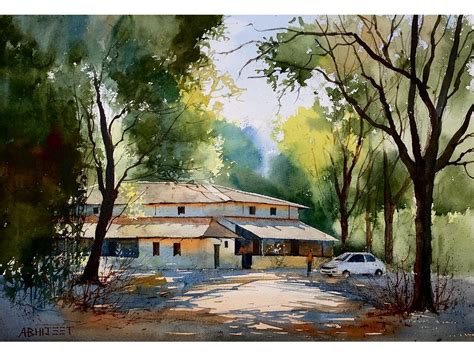 Back To My Village Watercolor Painting By Abhijeet Bahadure Exotic