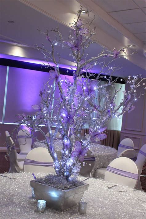 Silver And Lavender Led Tree Led Wrapped Silver Tree Centerpiece With