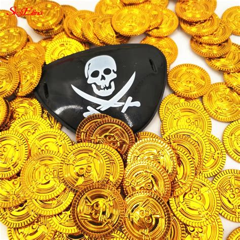 50pcs Pirates Gold Coins Plastic Game Coin For Kid Party Supplies