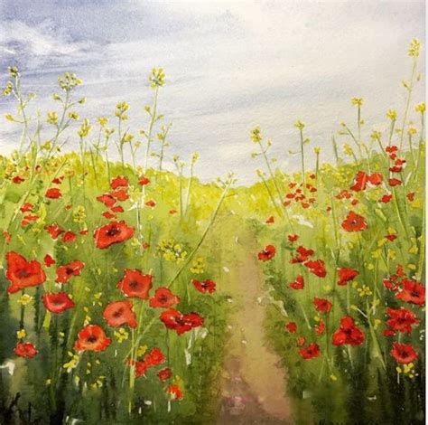 Watercolor Poppies Poppy Field Painting Poppy Painting Poppy Flower