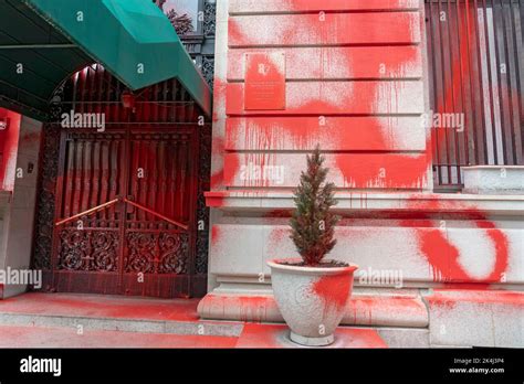 New York New York October 02 Red Spray Paint Is Seen Spread Across