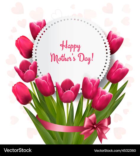 Pink Tulips With Happy Mothers Day T Card Vector Image