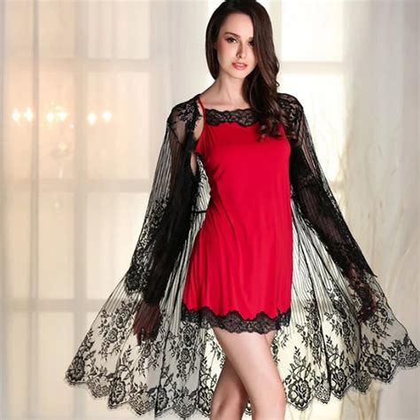 2 pieces ladies sexy silk satin lace robe gown set long sleeve bathrobe nightdress summer