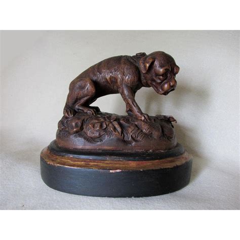 Antique German Black Forest Wood Carving Of A Dog Puppy