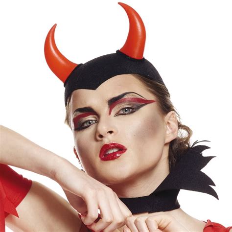 Coiffe Diable Noire Avec Cornes Rouges Maquillage Halloween Halloween