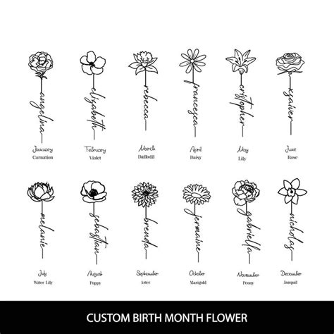 Birth Month Flower Tattoo Birthmonth Flower Svg Custom Birth Etsy In
