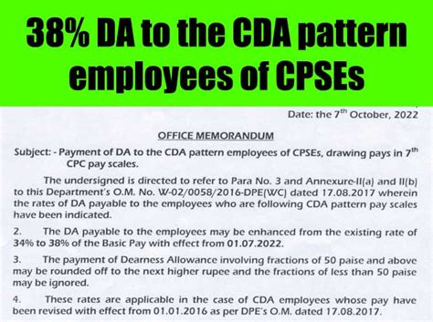 DA To The CDA Pattern Employees Of CPSEs CDA Rates From July Th CPC Dearness