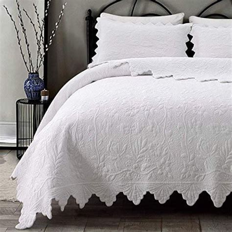 Brandream White Quilts Set Queen King Size Coverlet Farmhouse Bedding