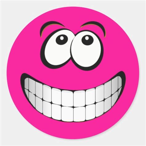 Pink Big Grin Smiley Face Classic Round Sticker Zazzle
