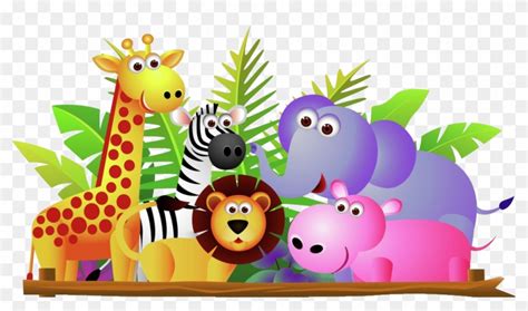 Giraffe Lion Zebra And Elephant Jungle Cartoon Picture Wild Animals