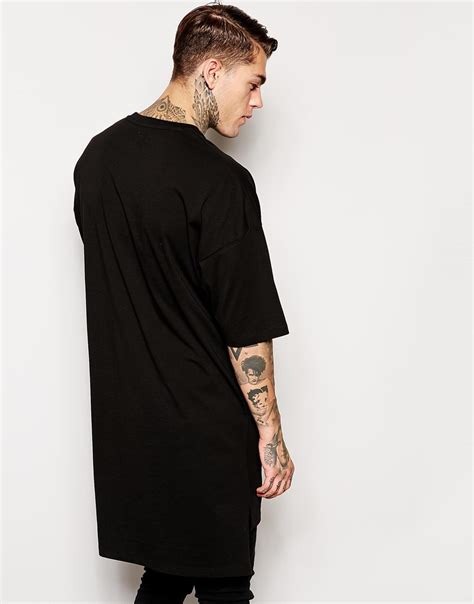 Asos Super Longline T Shirt With Oversized Fit And Stepped Hem In Black For Men Lyst